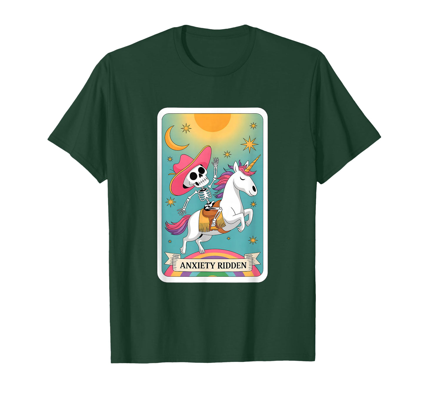 Anxiety Ridden Skeleton Riding Unicorn Tarot T-Shirt
