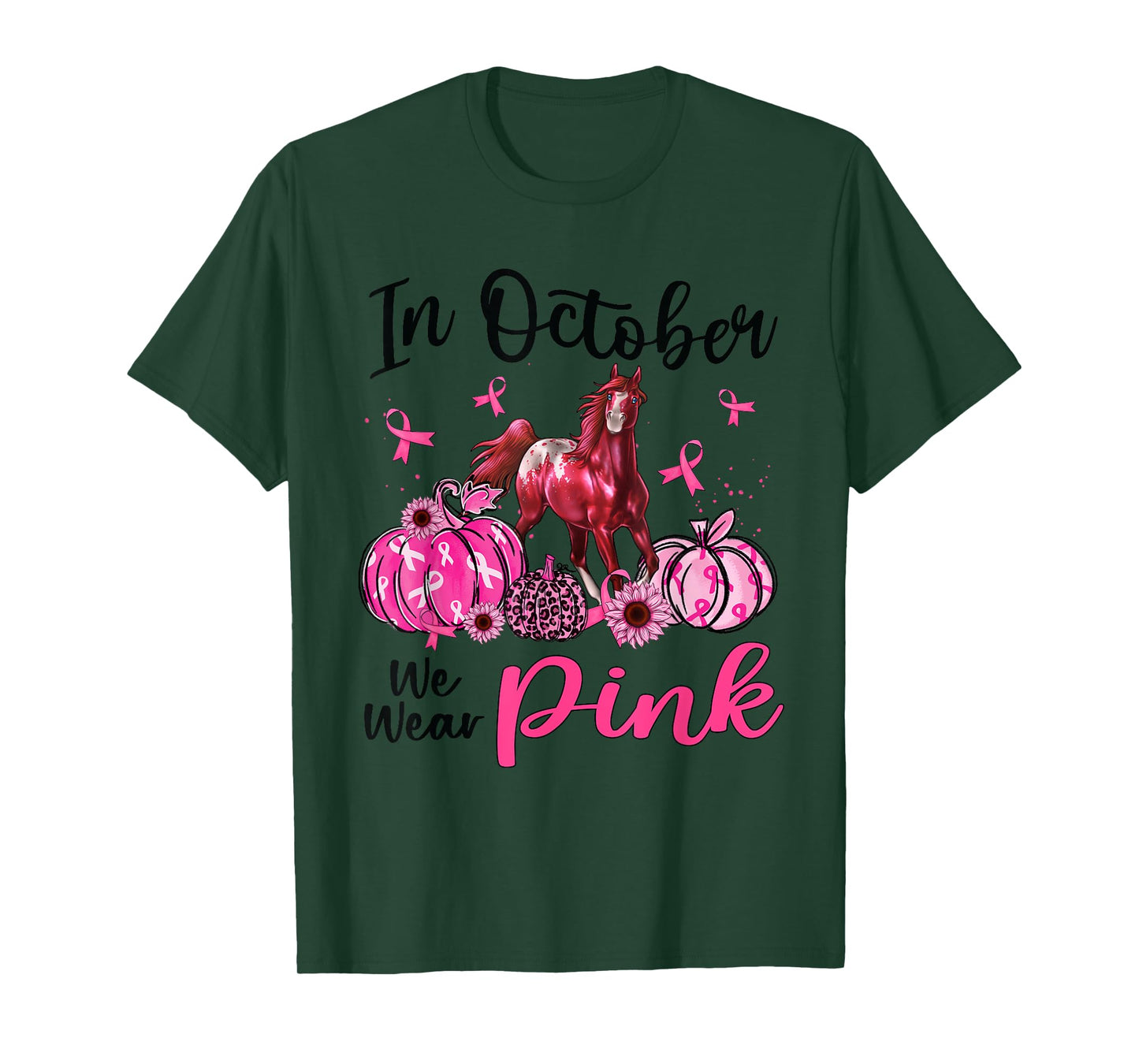 In October We Wear Pink Horse Pumpkin Leopard Breast Cancer T-Shirt