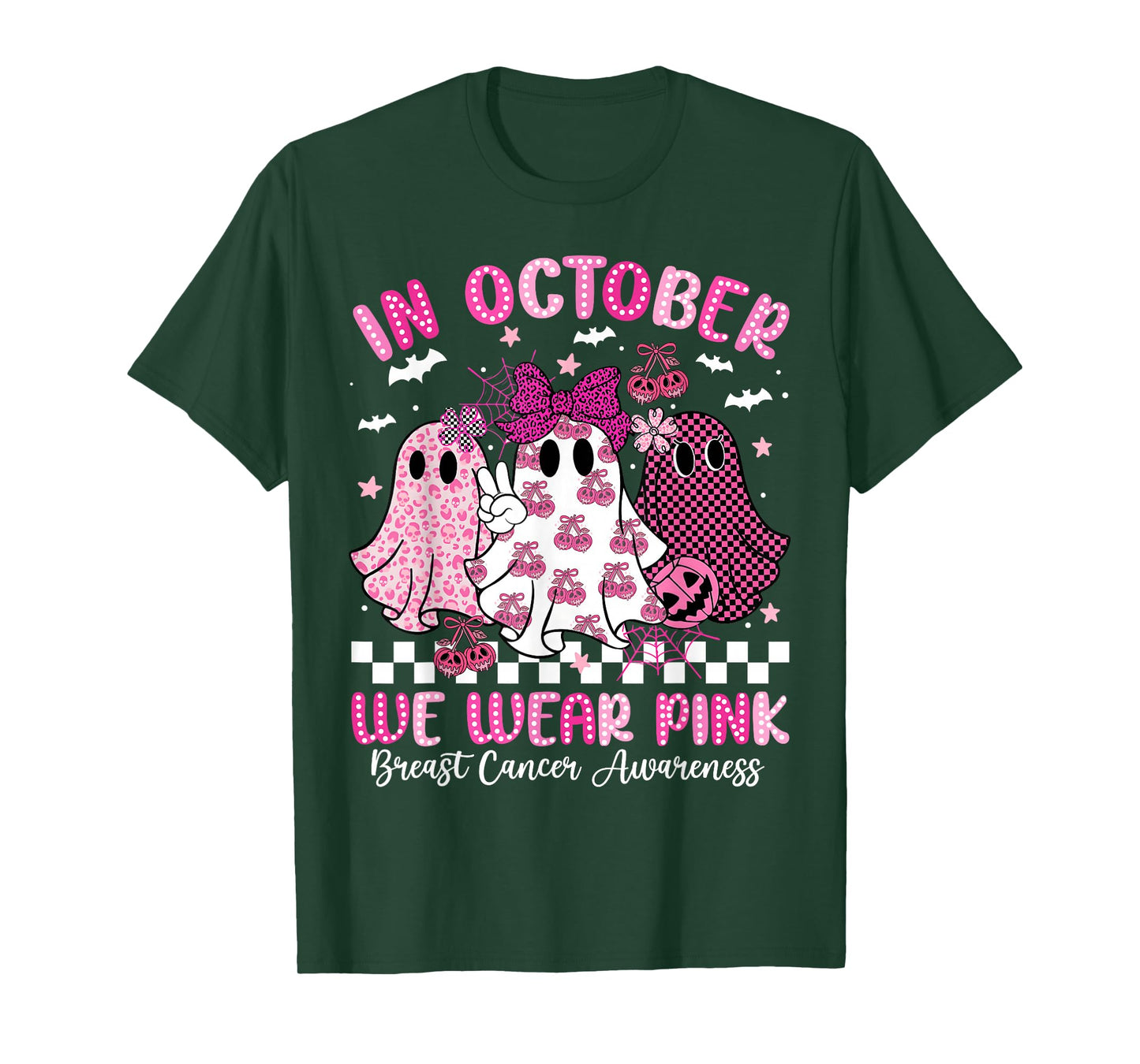 October We Wear Pink Ghost Halloween Breast Cancer Awareness T-Shirt