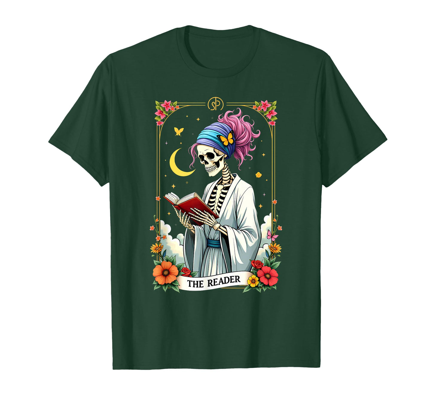 The Reader Tarot Card Skeleton Reading Book Halloween T-Shirt