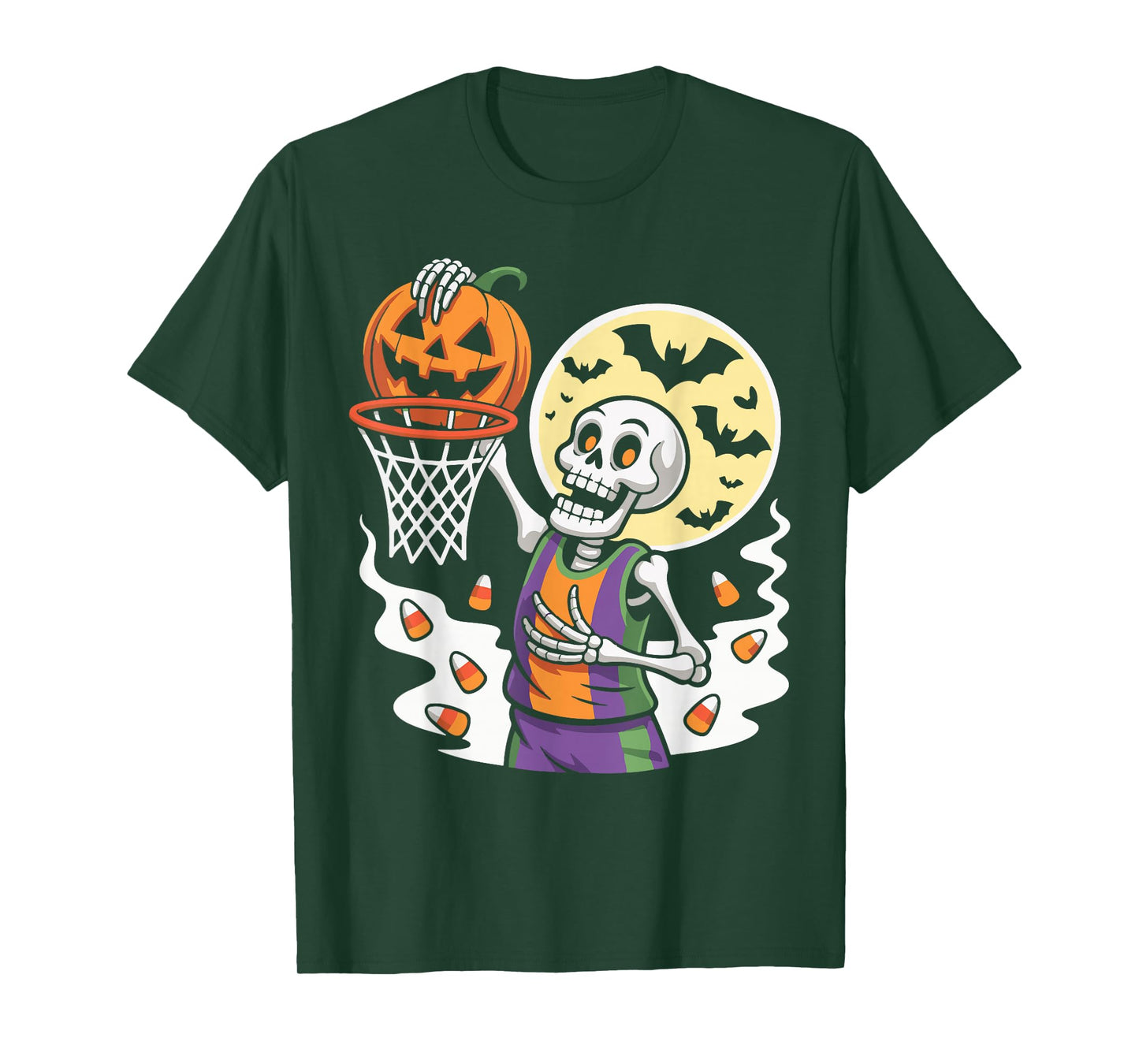 Skeleton Dunking Pumpkin Basketball Halloween Costume Sport T-Shirt