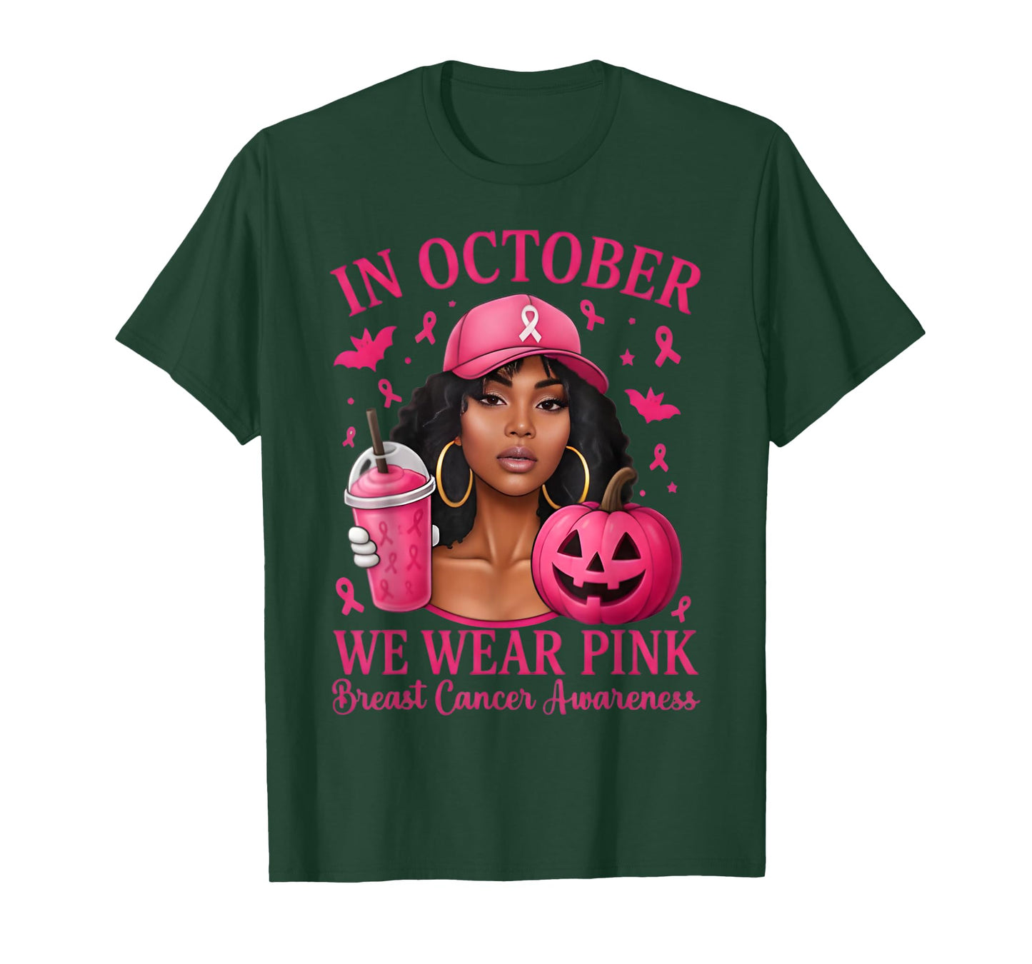 in October We Wear Pink Black Women Breast Cancer Awareness T-Shirt