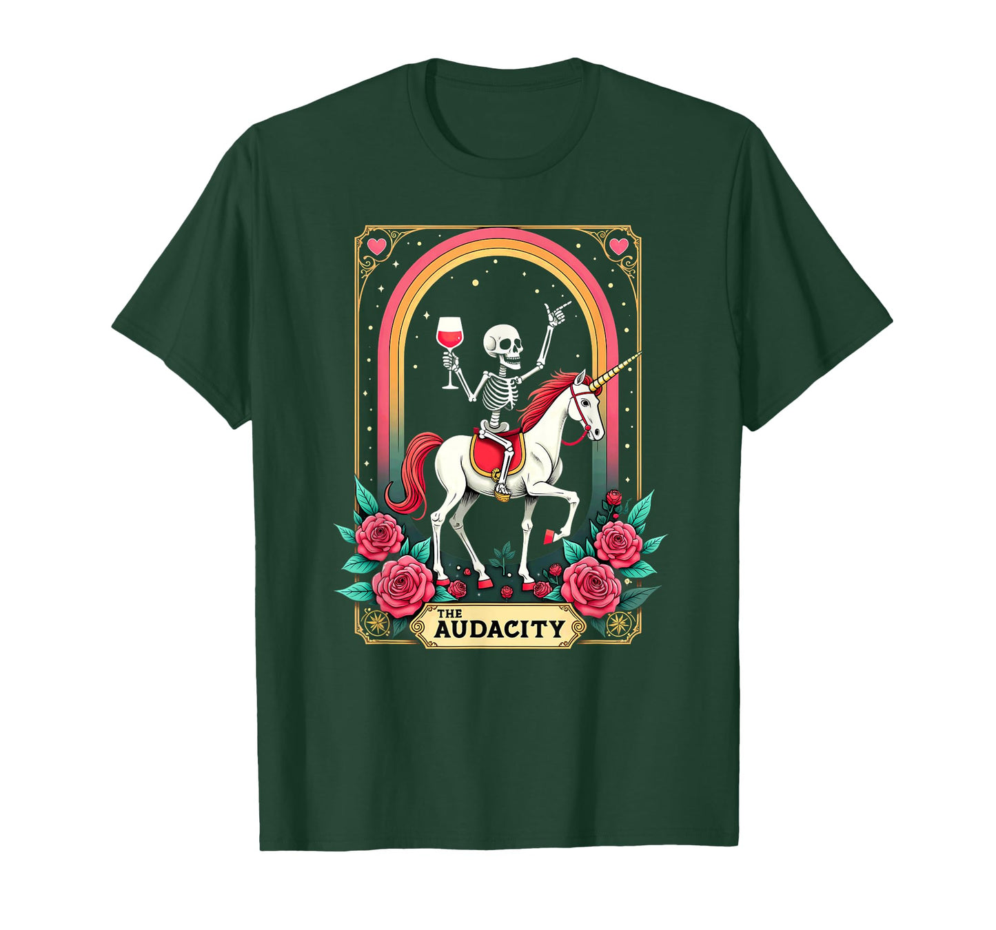 Gothic Skeleton Toasting The Audacity Unicorn T-Shirt