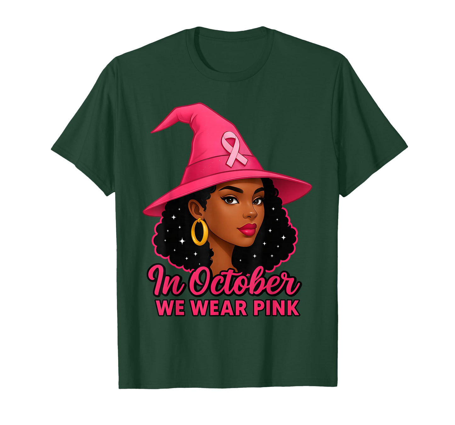 in October We Wear Pink Black Queens Breast Cancer Awareness T-Shirt