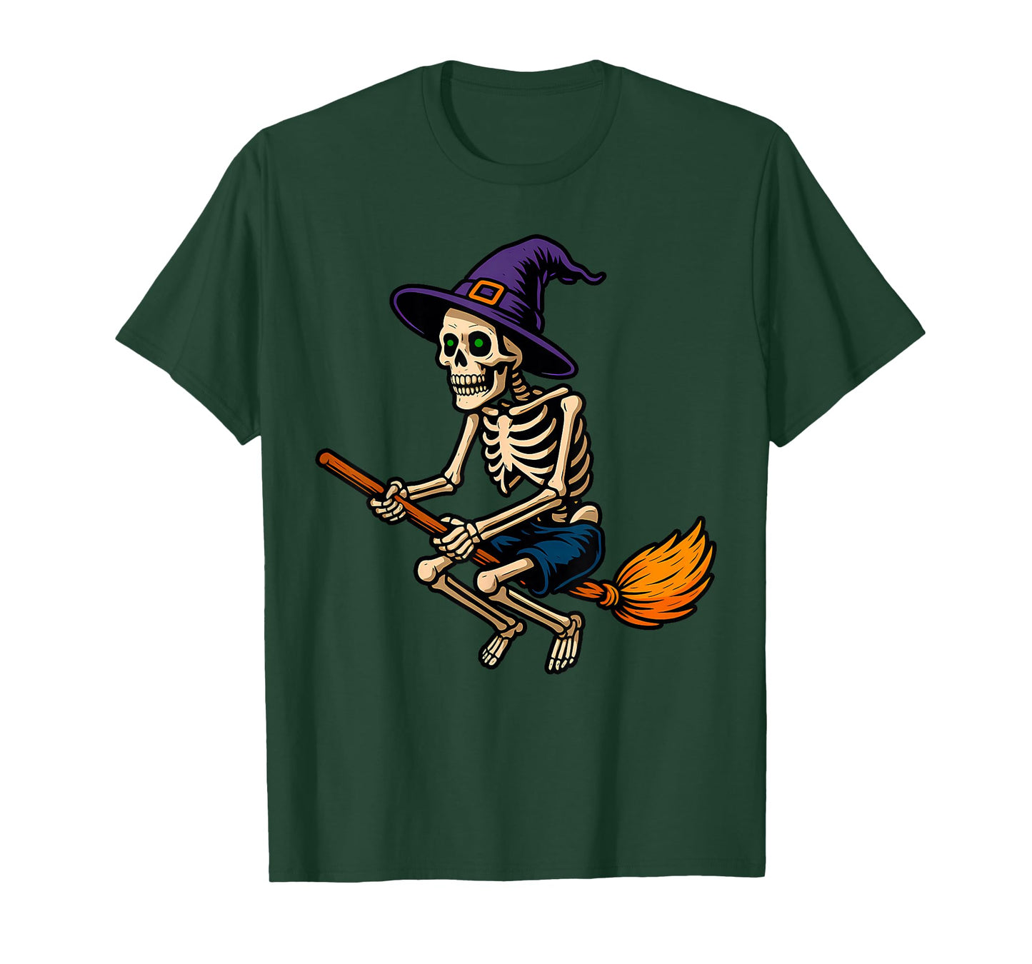 Skeleton Witch Riding Broom Halloween I Can Drive A Stick T-Shirt