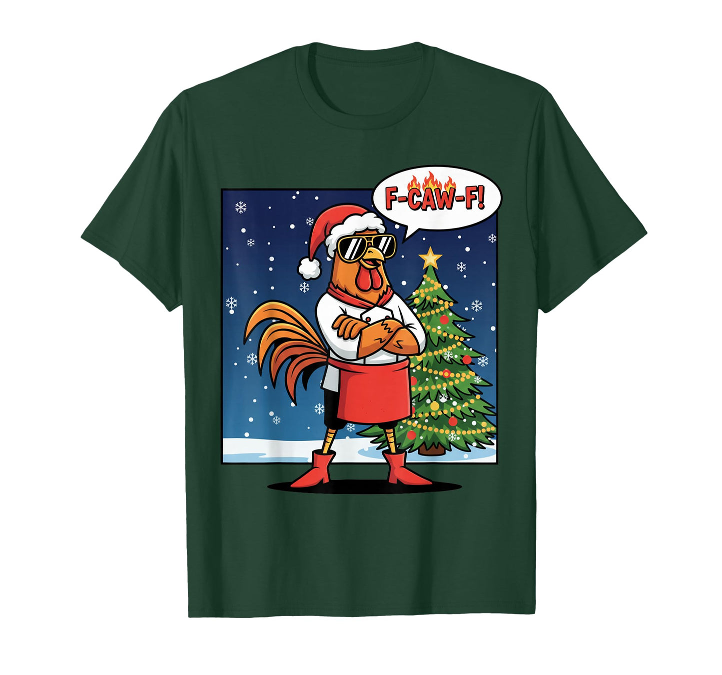 Funny Xmas Rooster Saying F-Caw-F Chicken Pun T-Shirt