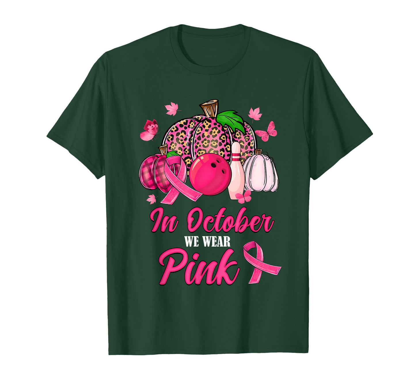 In October We Wear Pink Bowling Pumpkin Breast Cancer Gifts T-Shirt