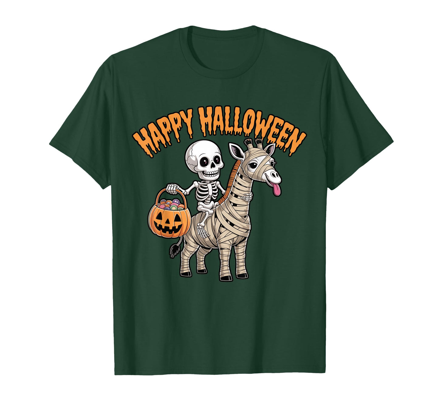Funny Skeleton Riding Mummy Giraffe Lovers Halloween Costume T-Shirt