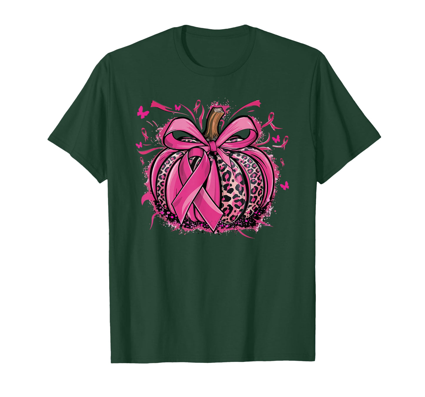 Pink Pumpkin Leopard Coquette Bow Breast Cancer Awareness T-Shirt