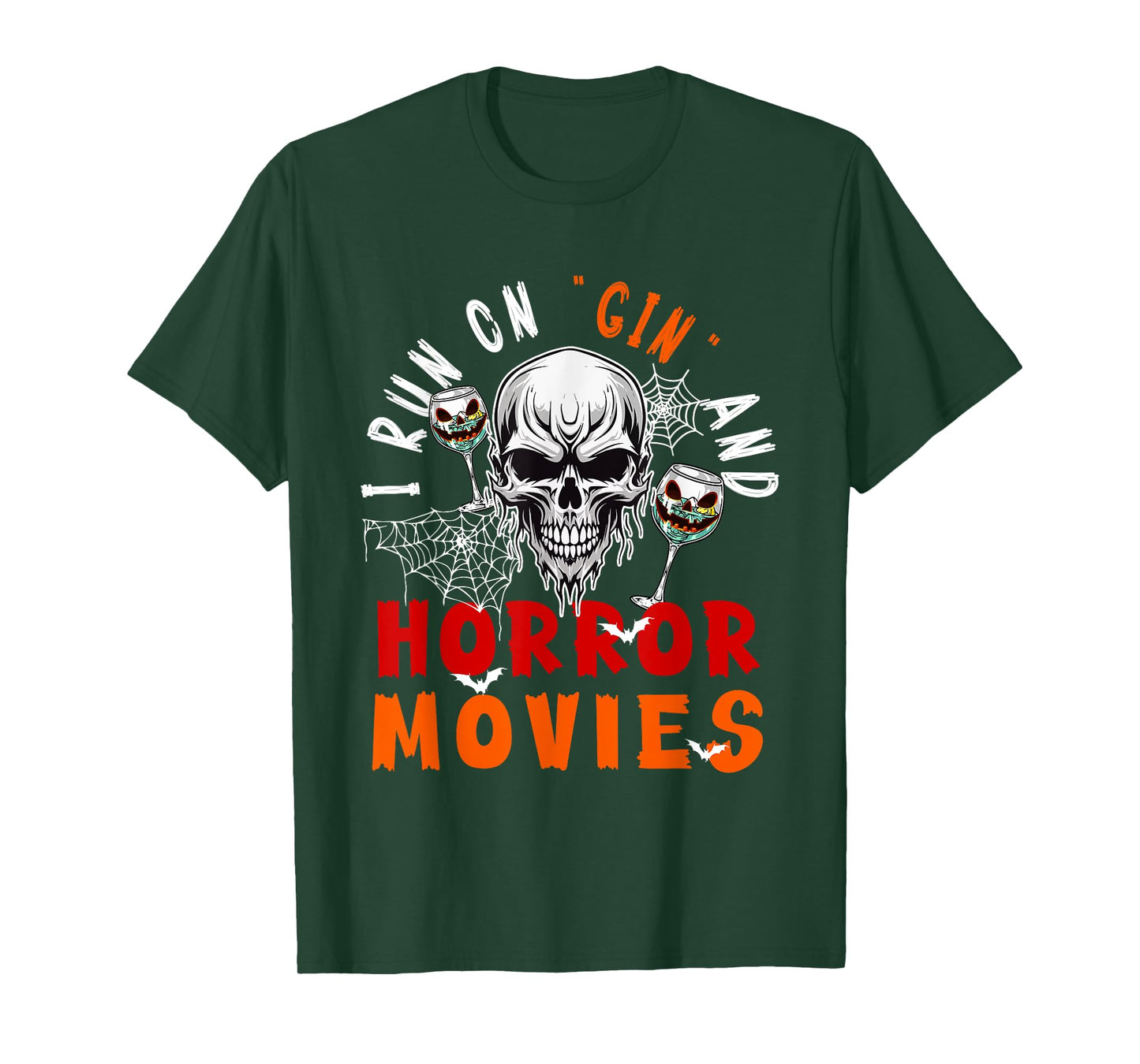 Running On Gin and Horror Movies Halloween Skull Drinker T-Shirt