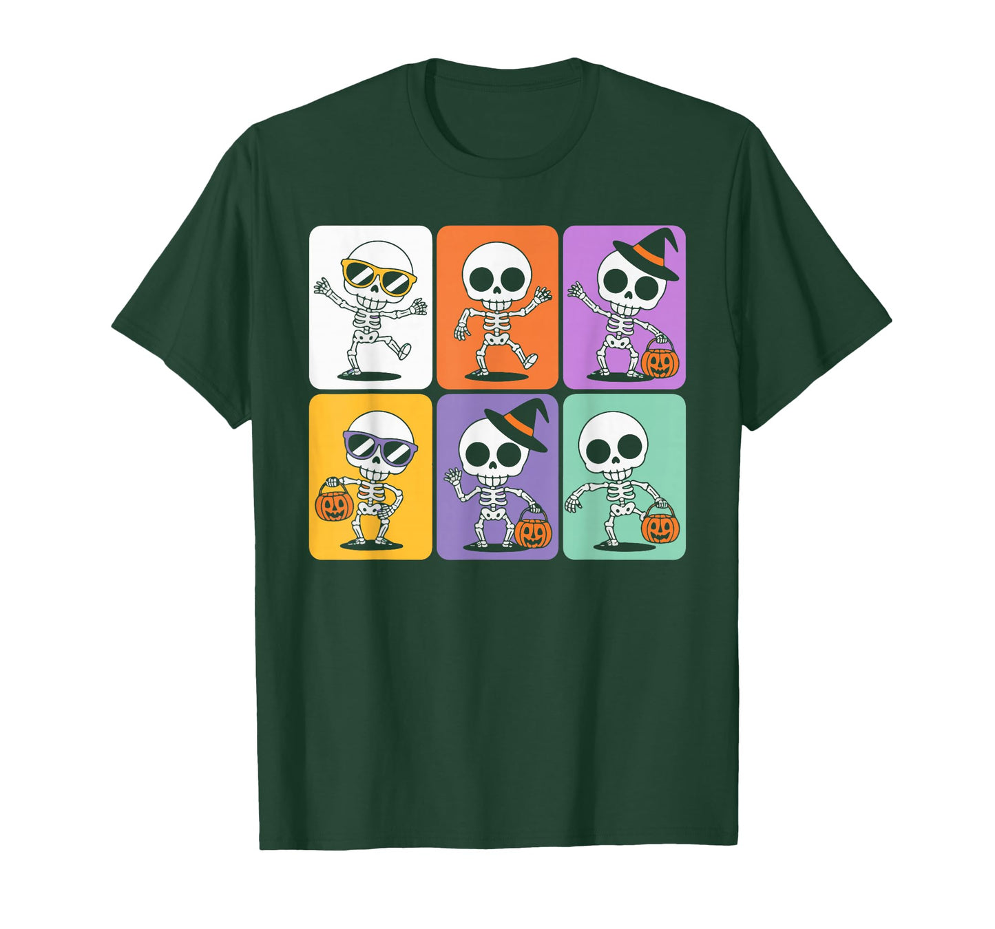 Spooky Skeleton Dance Party with Pumpkin and Candy Halloween T-Shirt