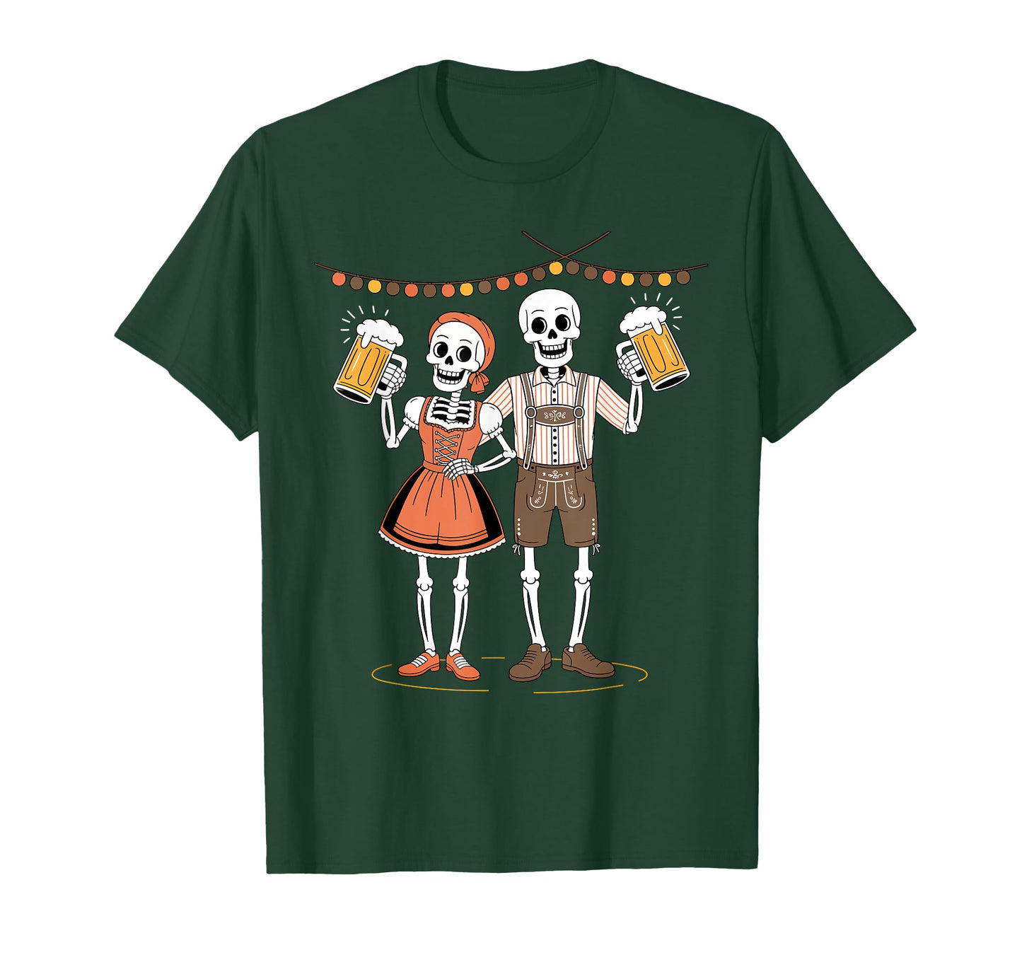 Oktoberfest Skeletons in Lederhosen Costume Drinking Beer T-Shirt