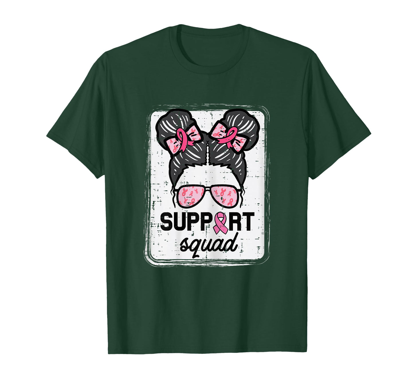 Breast Cancer Support Squad Bun Awareness Girls Kids Youth T-Shirt