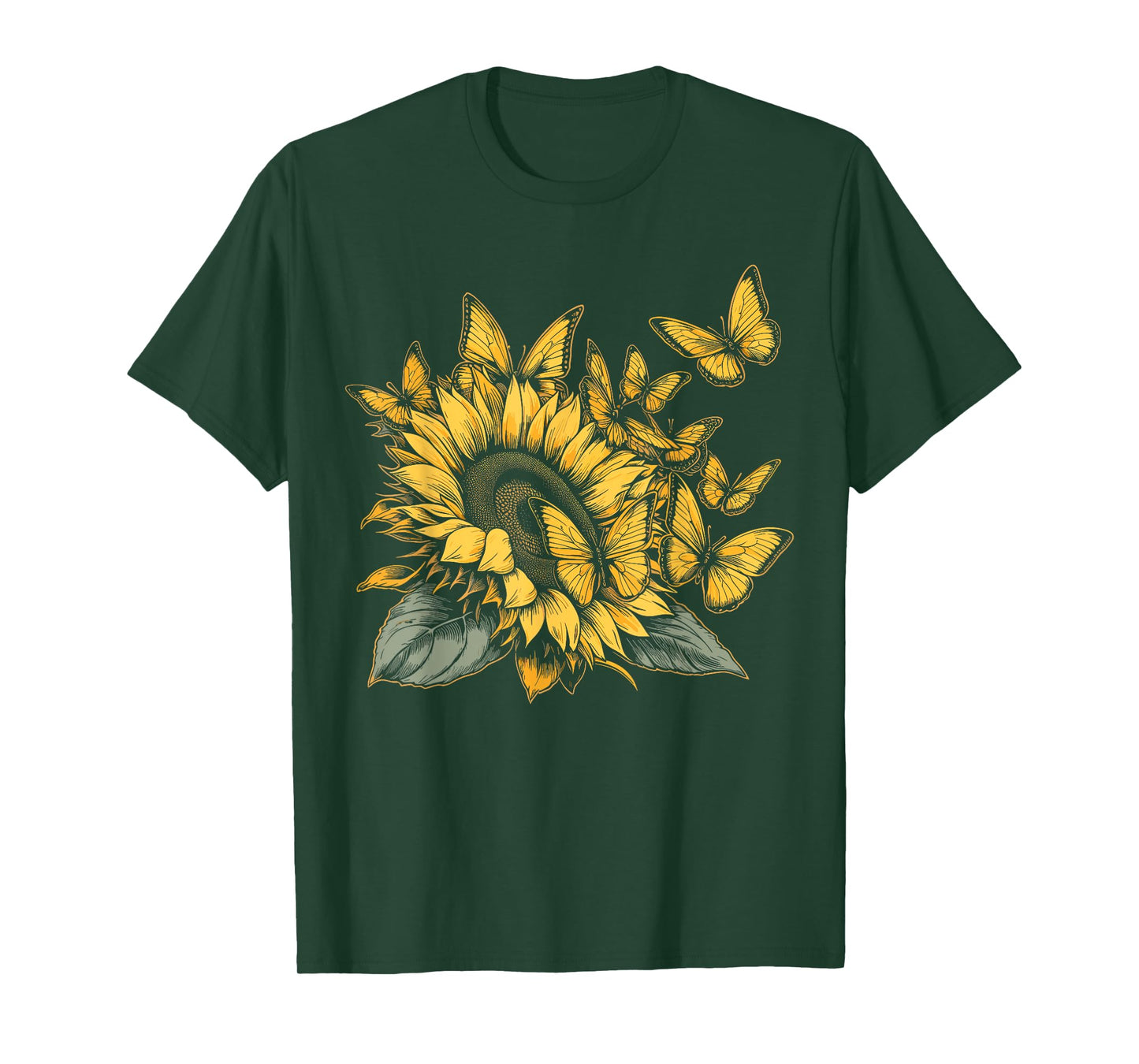 Cute Yellow Butterfly Sunflower Monarch Butterfly Nature T-Shirt