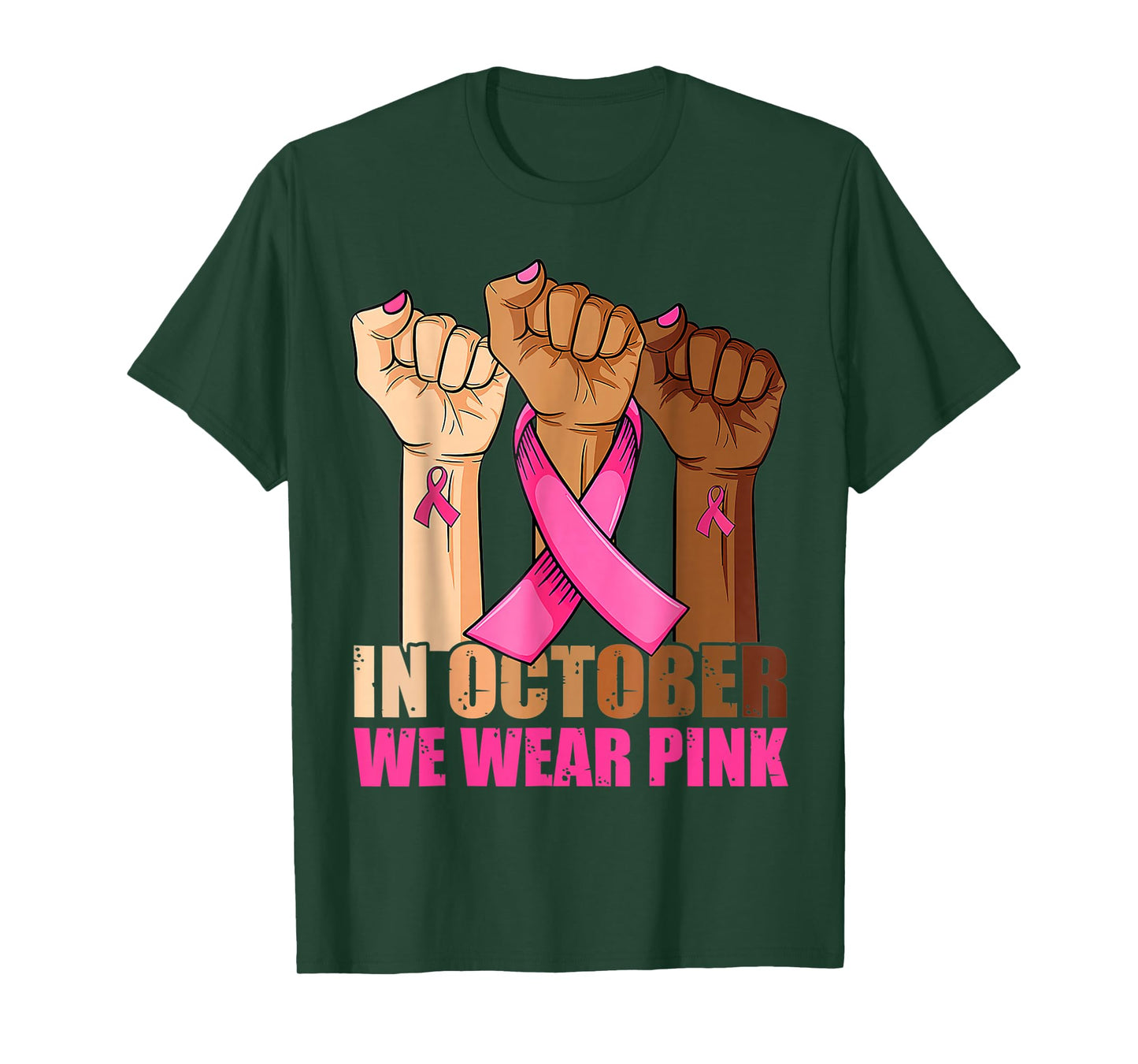 Hand In October We Wear Pink Breast Cancer Awareness Month T-Shirt