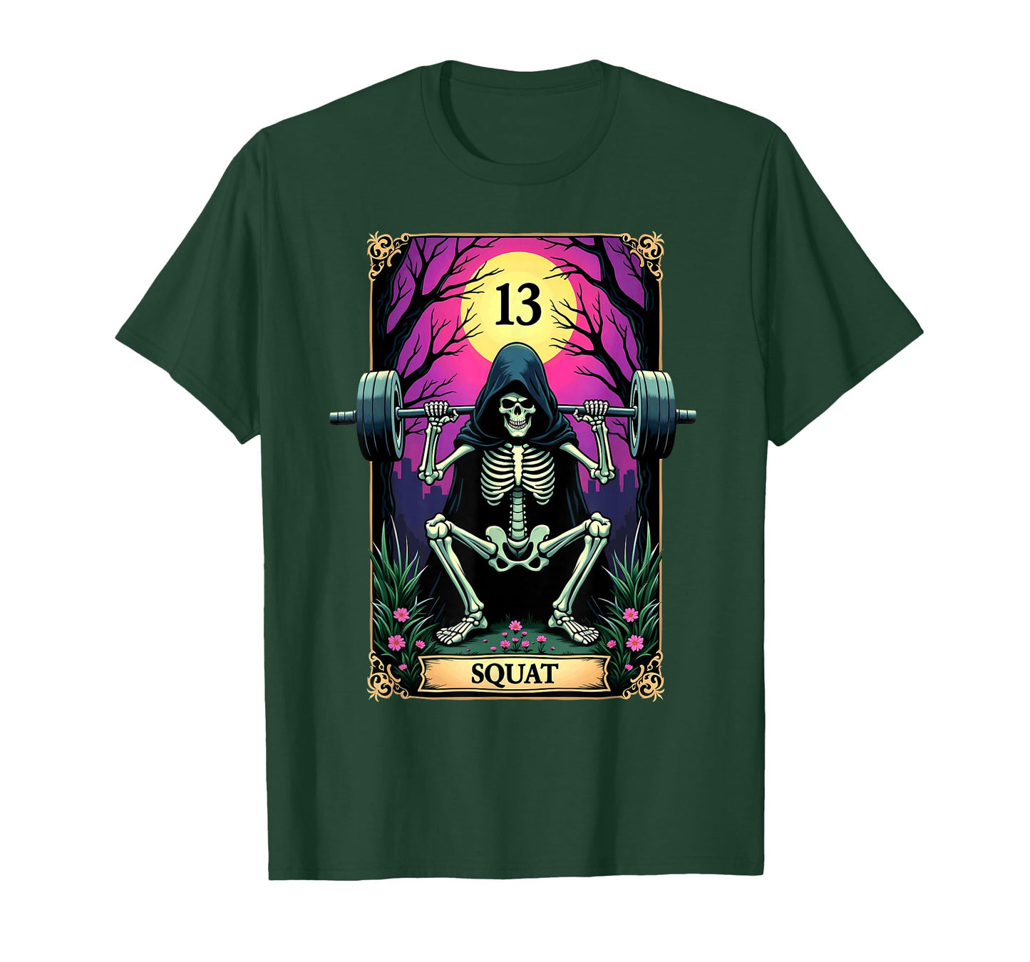 Gothic Tarot Card Skeleton Squat Weightlifting T-Shirt