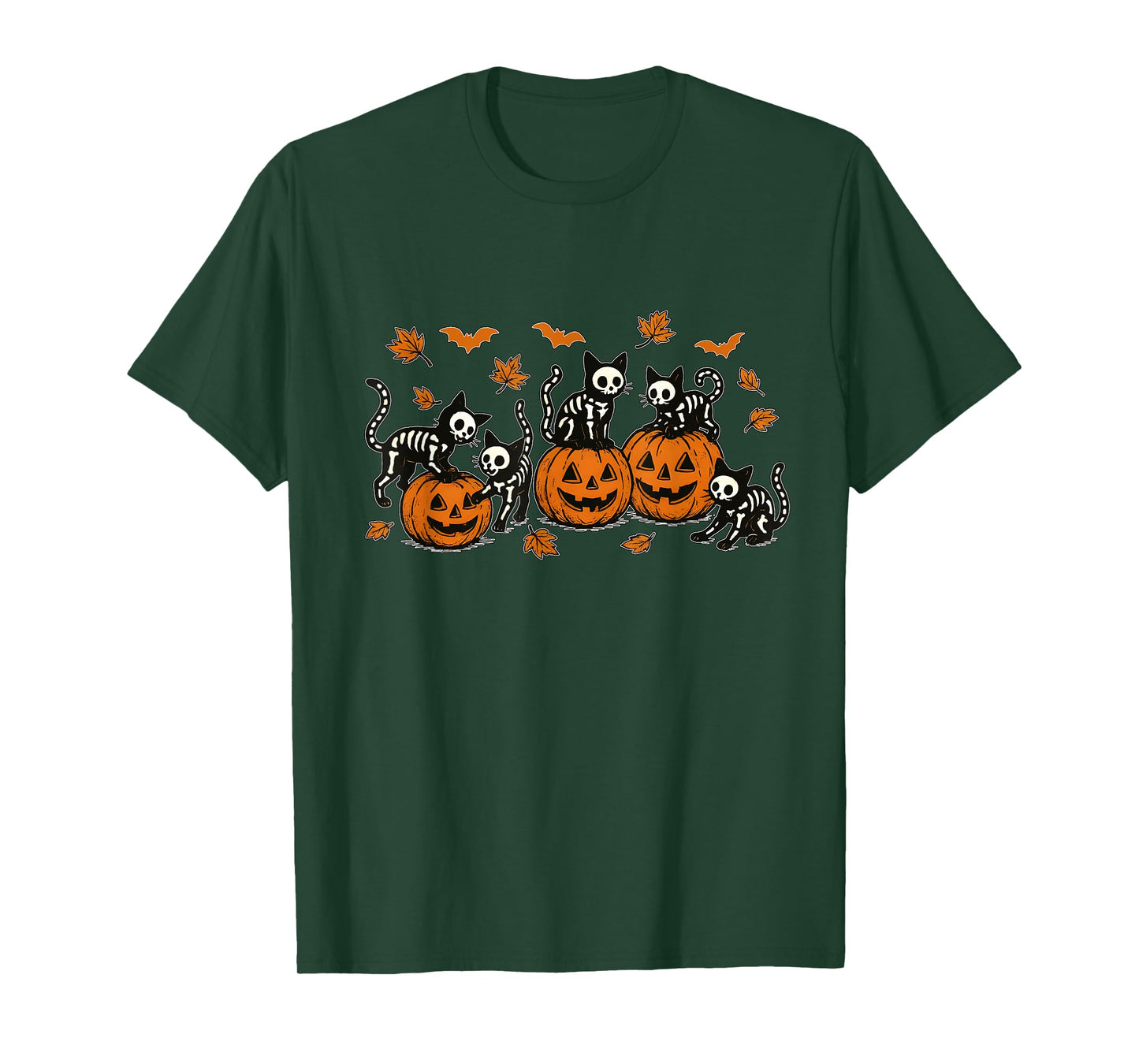 Funny Skeleton Black Cat Pumpkin Fall Autumn Vibes T-Shirt