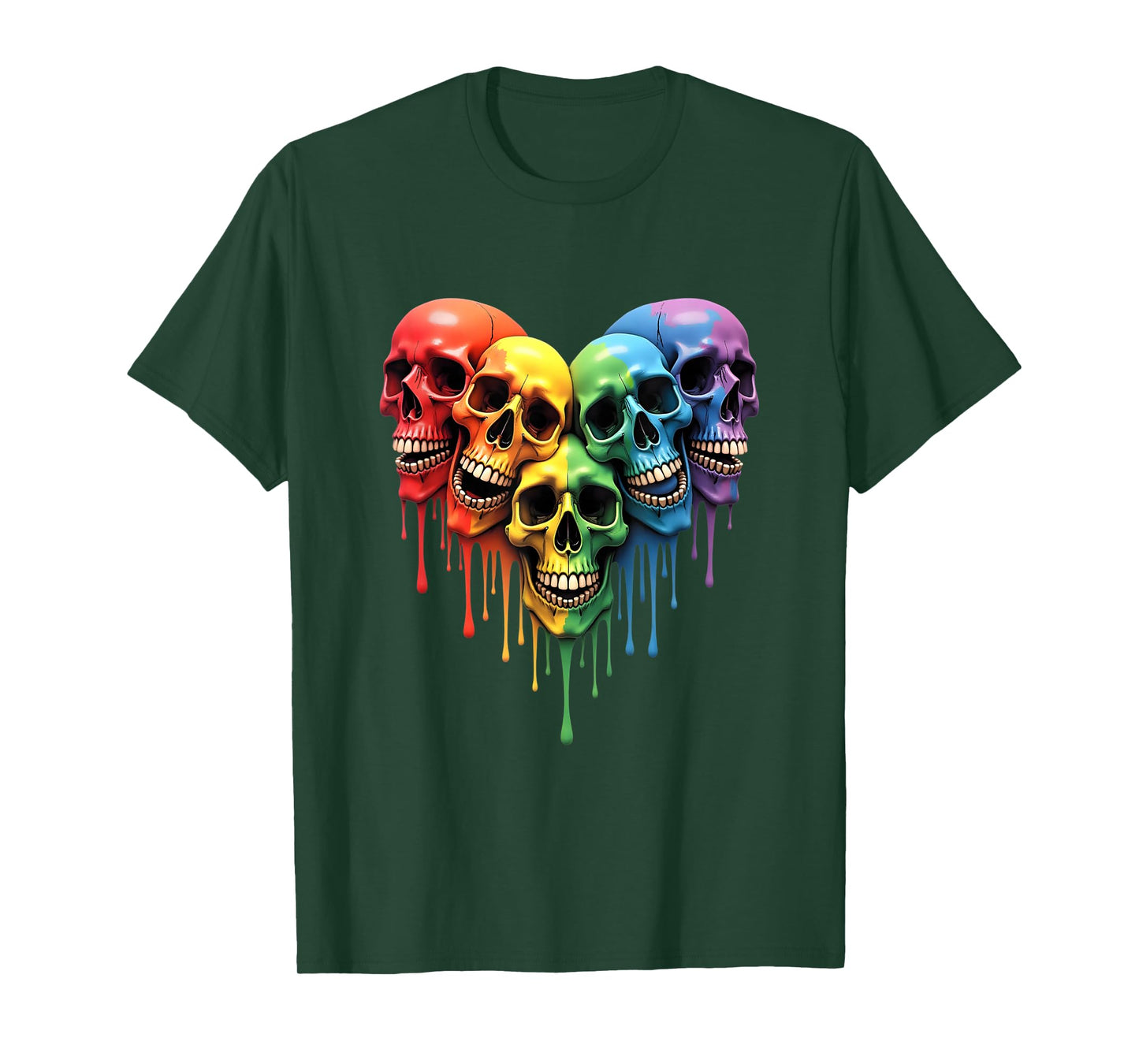 LGBT Pride Halloween Horror Skeleton Skull Rainbow Heart T-Shirt