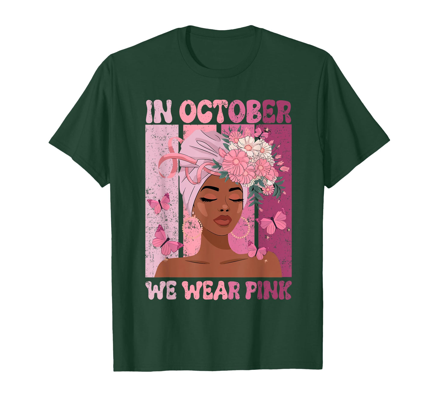Black Woman In October We Wear Pink Ribbon Breast Cancer T-Shirt