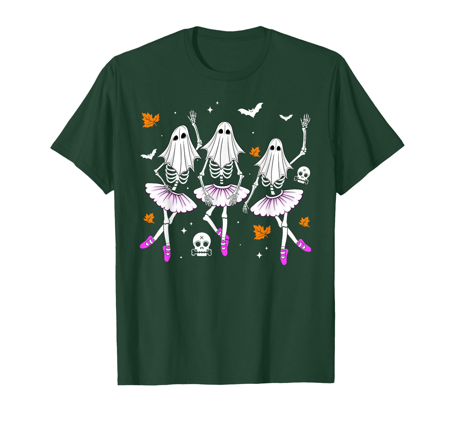 Ballet Dancing Skeleton Ghost Spooky Halloween Girls Women T-Shirt
