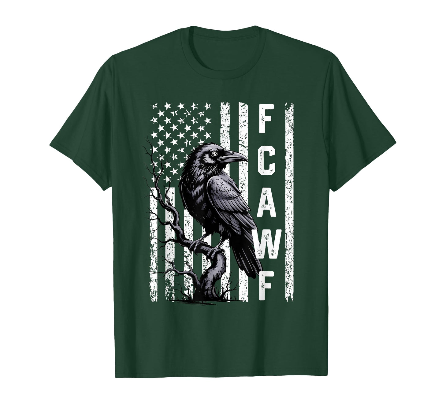 Funny F-CAW-F Black Crow with USA Flag Vintage Crow Bird T-Shirt