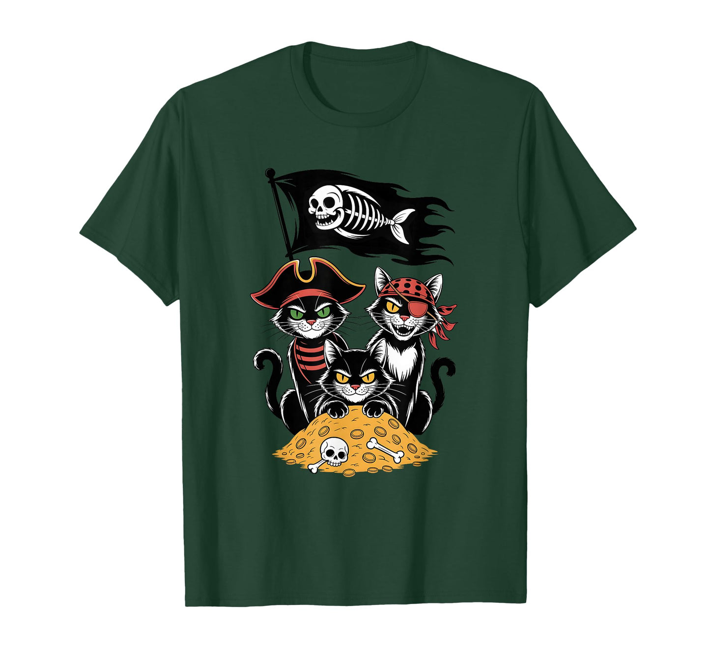 Pirate Cats Funny Treasure Skeleton Halloween Costume Party T-Shirt