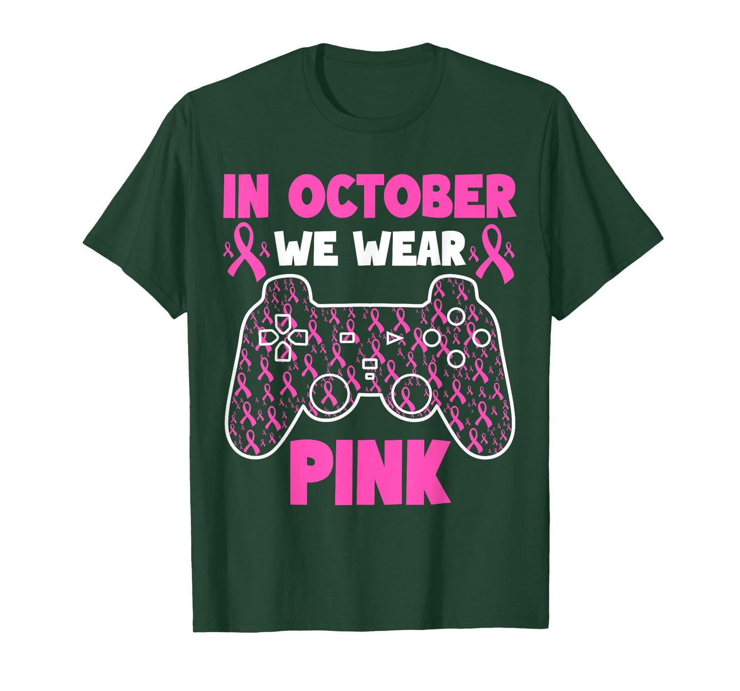 in October We Wear Pink Breast Cancer Gaming Kids Boys Youth T-Shirt