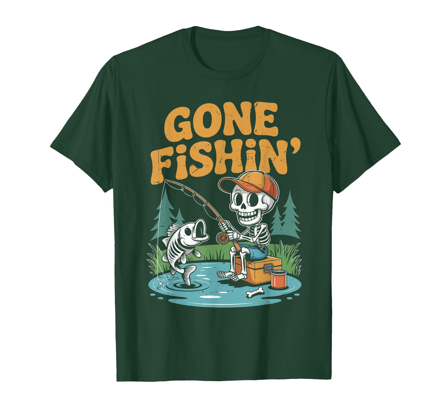 Boy Gone Fishing Skeleton Halloween Funny Bass Fish Toddler T-Shirt