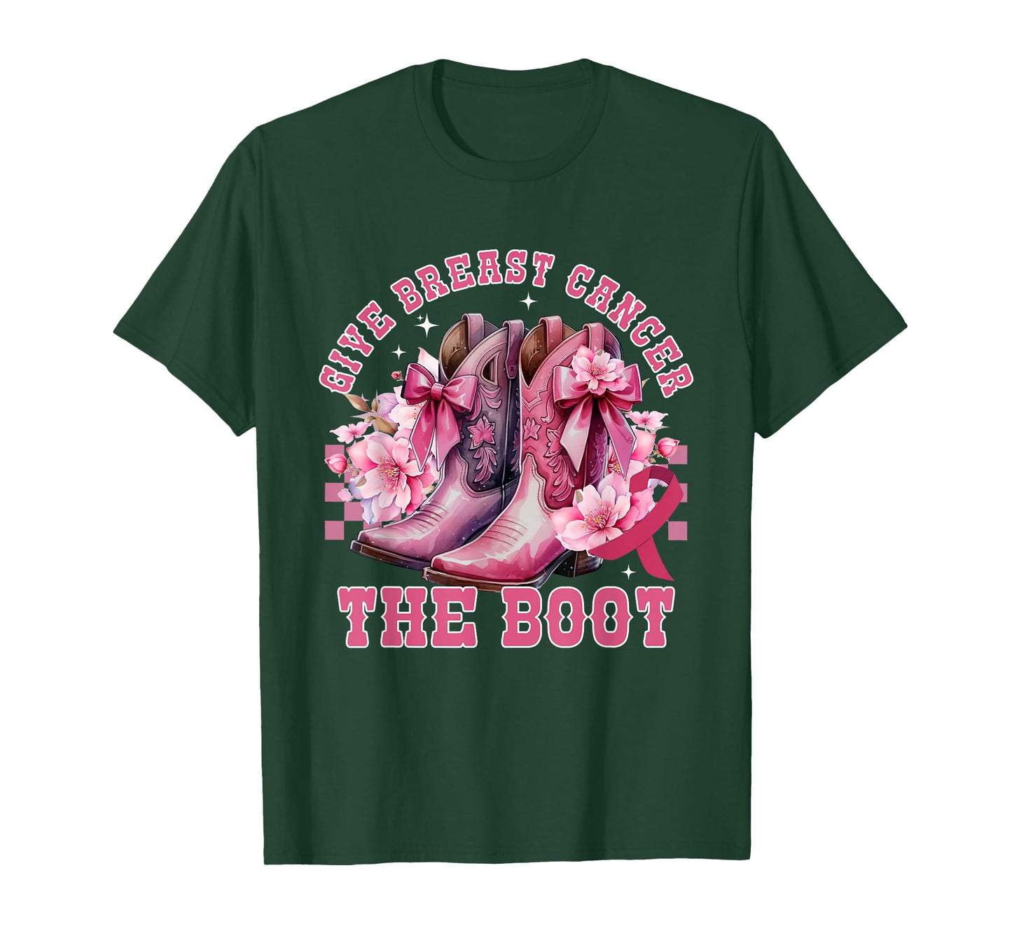 Give Breast Cancer The Boot Cowgirl Cancer Awareness Ribbon T-Shirt