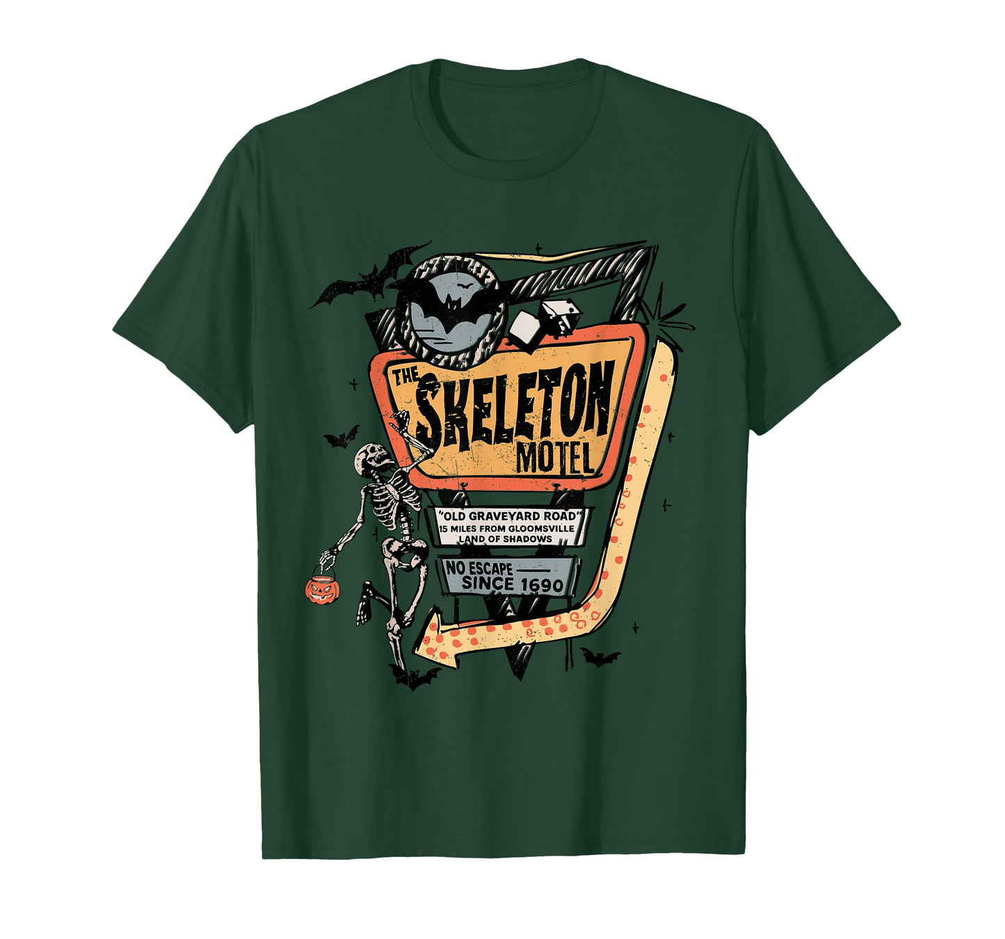 Skeleton Motel Vintage Horror Halloween Graphic T-Shirt