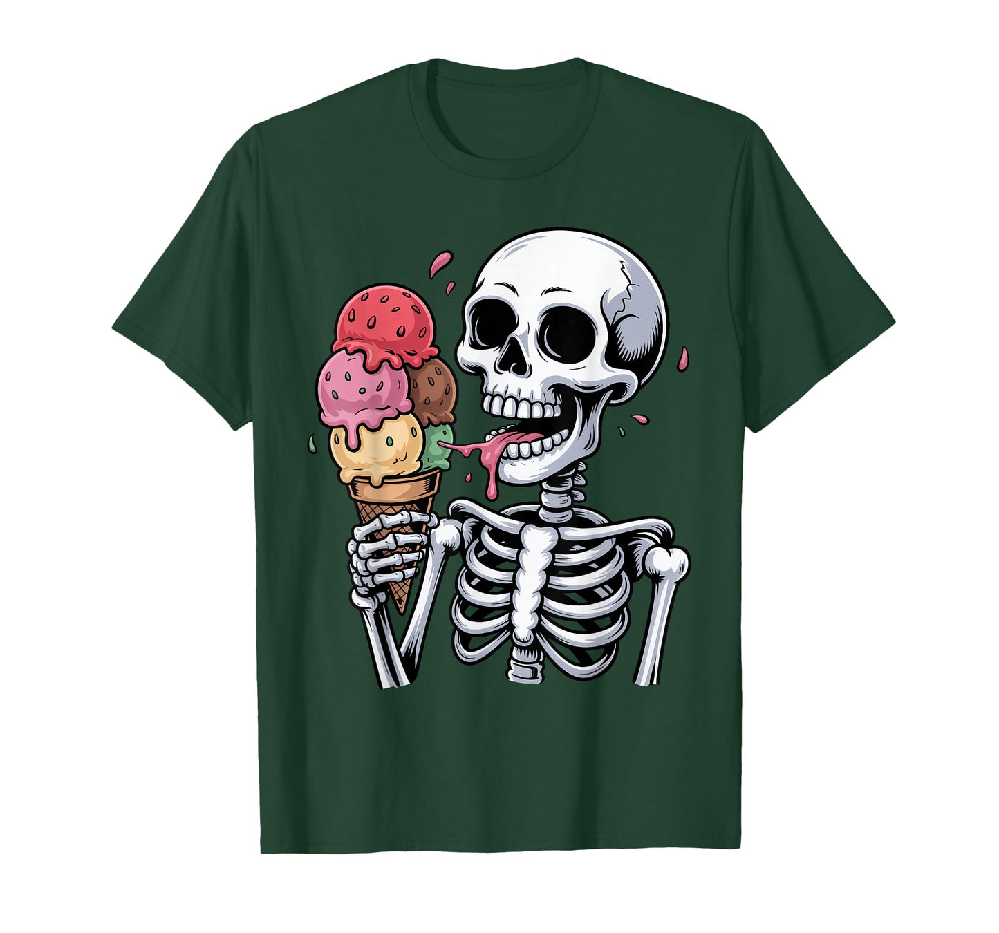 Skeleton Eating Ice Cream Funny Halloween Spooky Season T-Shirt
