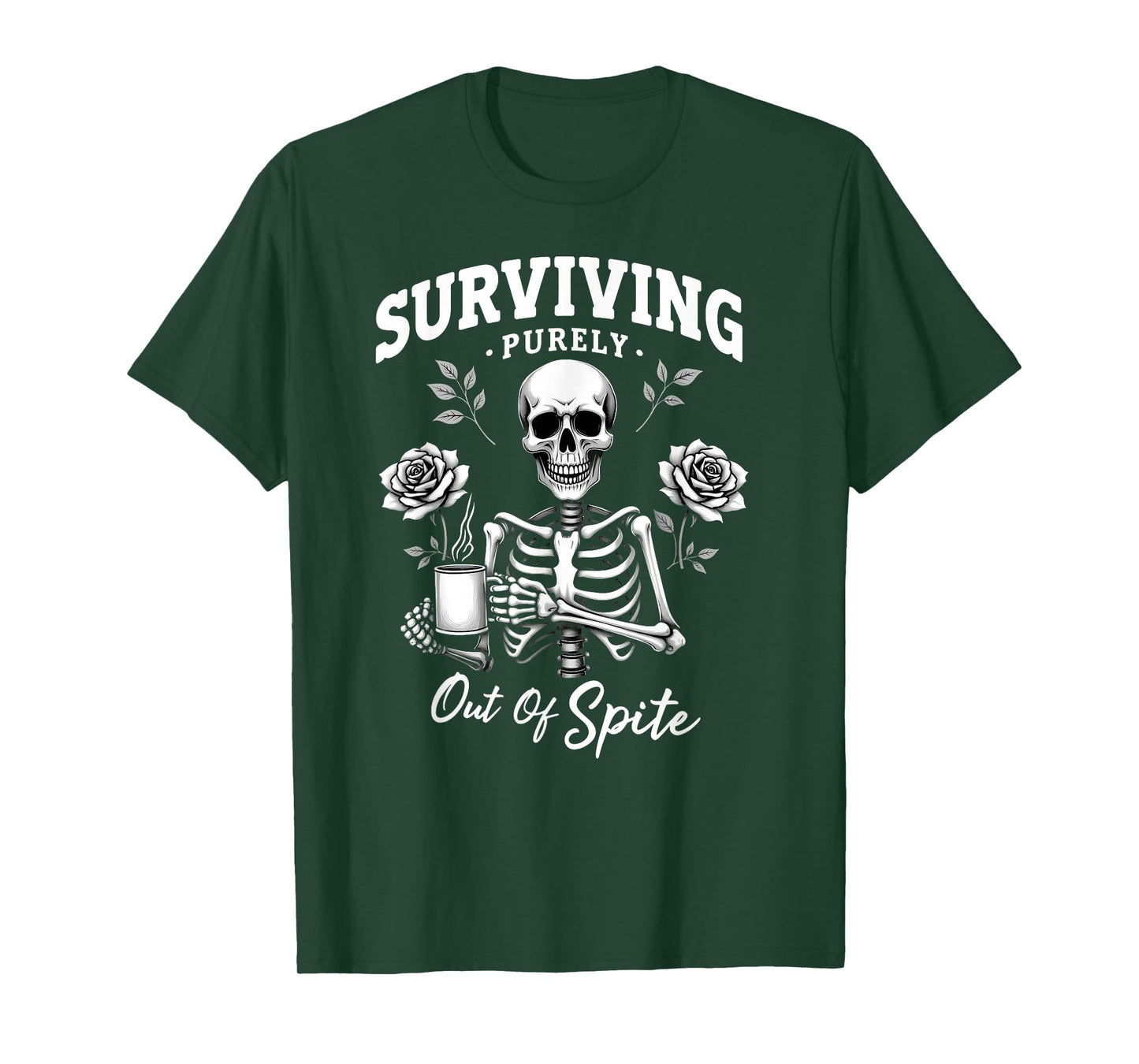 Humor Coworker Skeleton Coffee Surviving Purely Out of Spite T-Shirt