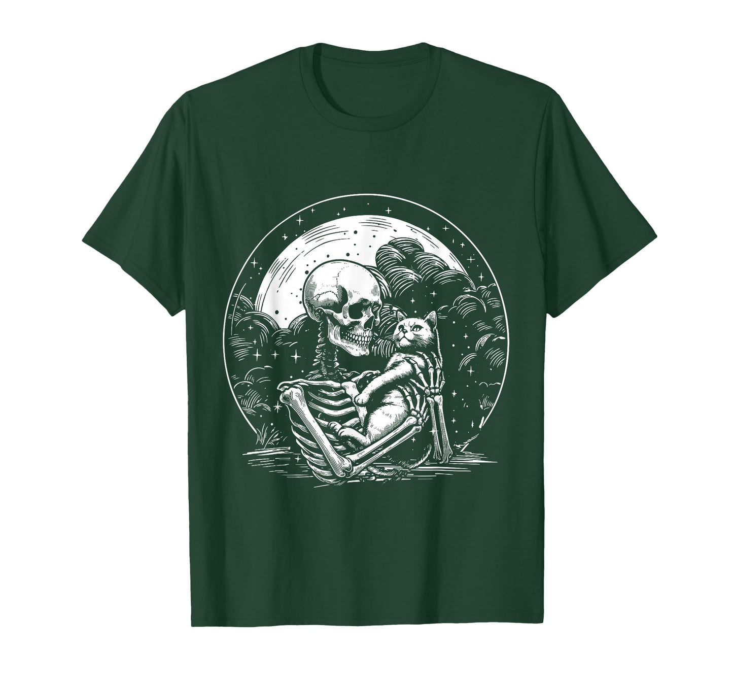 Spooky Skeleton Hugging Cat Halloween Cat Lover Cat Mom Dad T-Shirt