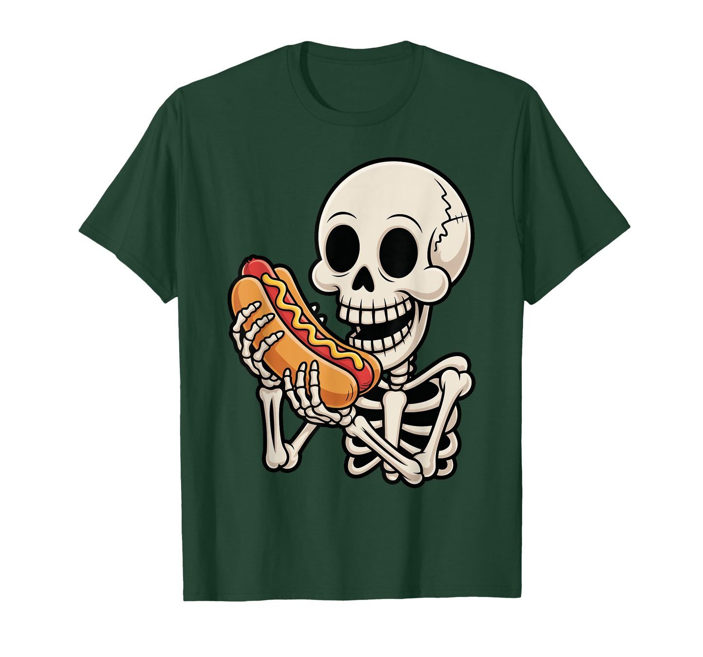 Funny Creepy Skeleton Eating Hot Dog Halloween Costume Kids T-Shirt