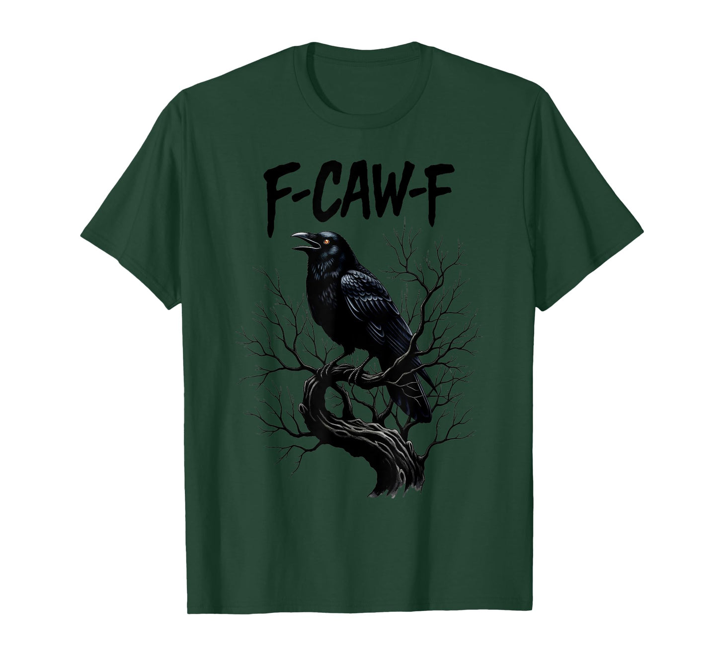 F Caw F Black Crow on Tree Branch Crow Bird Art Tee T-Shirt