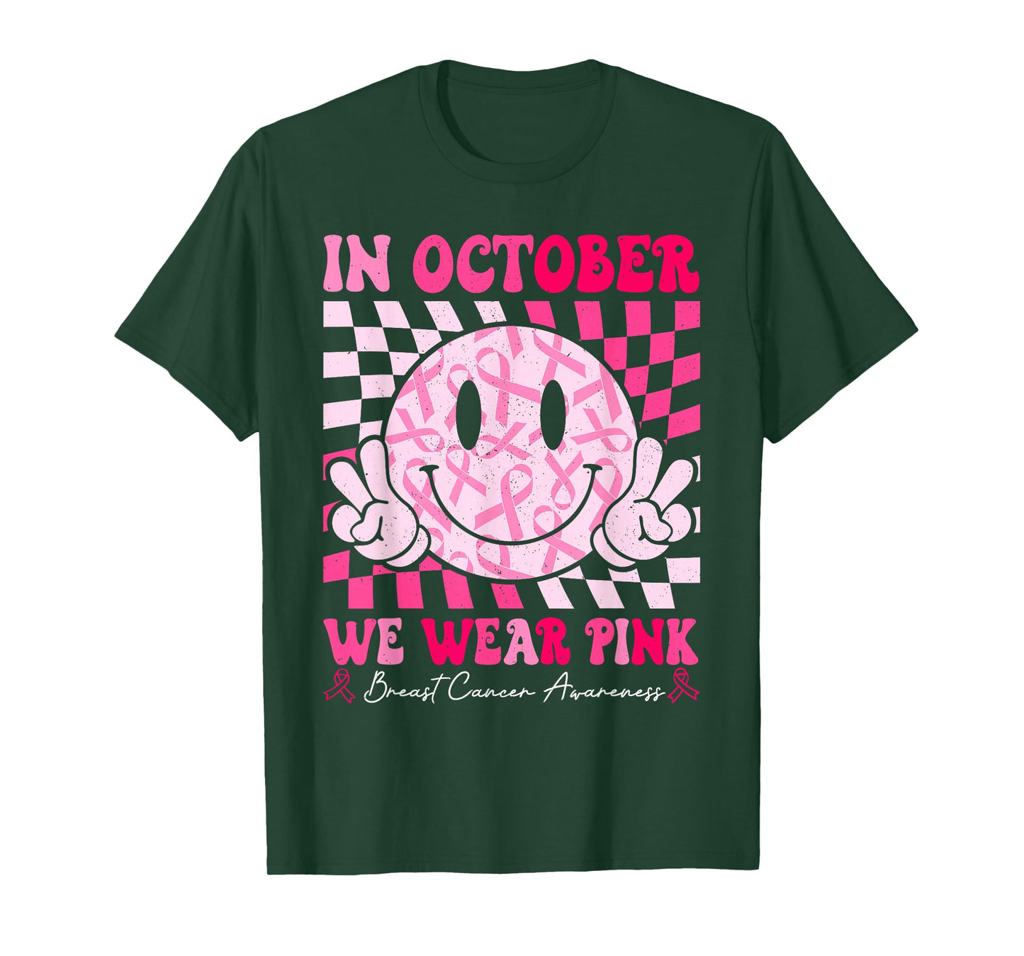 Retro In October We Wear Pink Breast Cancer Awareness Ribbon T-Shirt