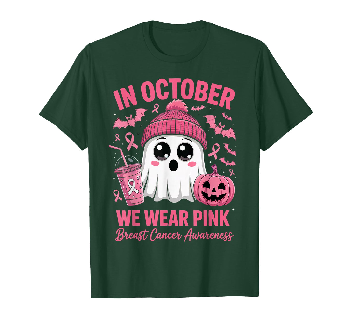 in October We Wear Pink Breast Cancer Awareness Halloween T-Shirt