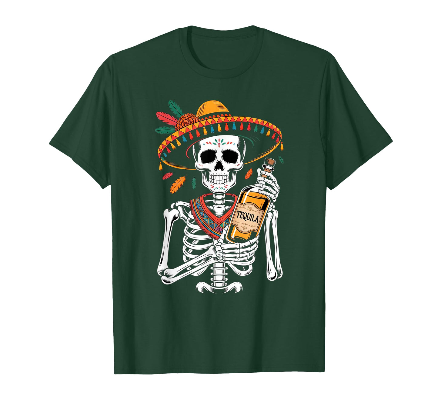 Halloween Skeleton with Sombrero and Tequila Bottle Party T-Shirt