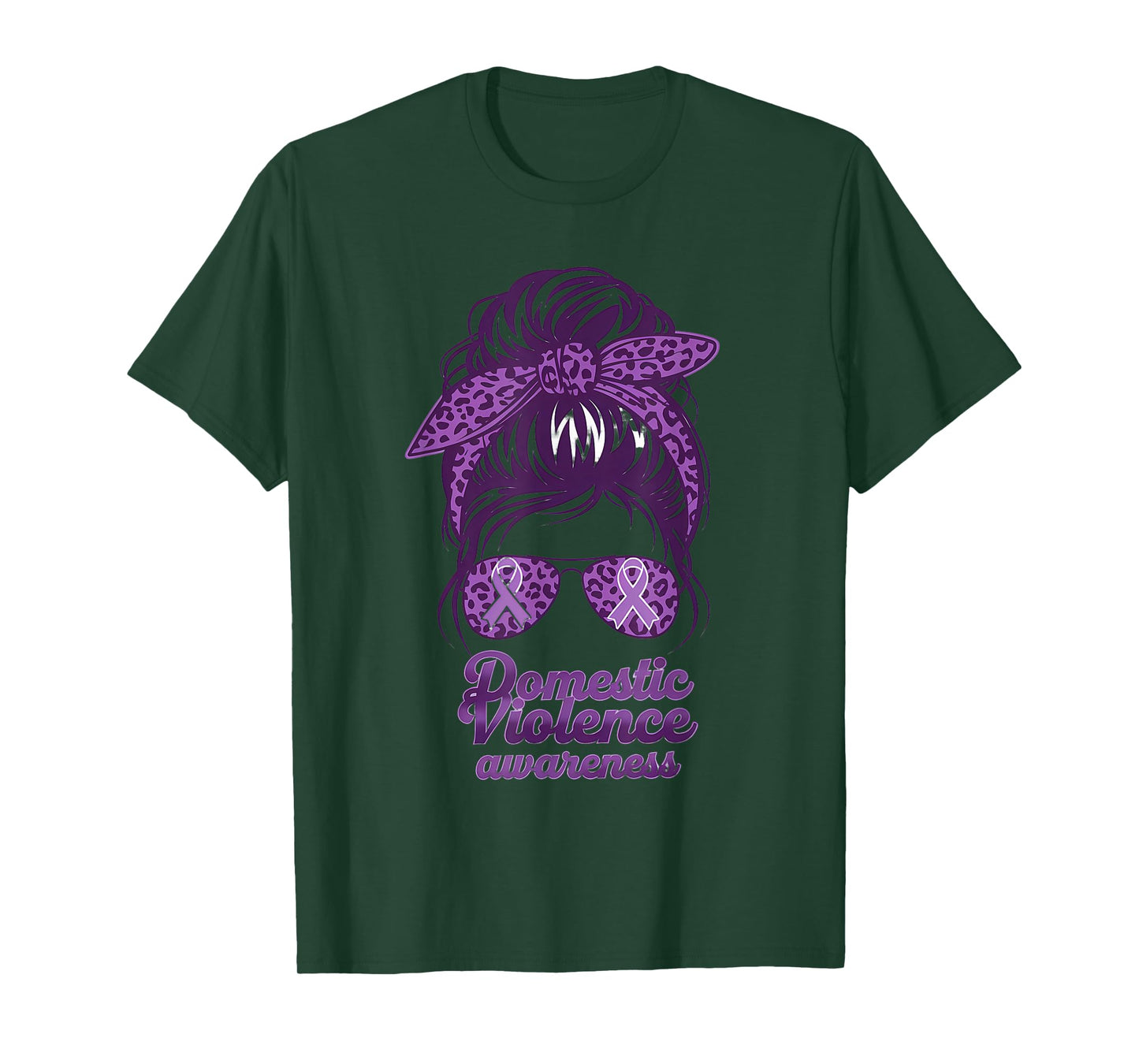 Domestic Violence Awareness Leopard Woman Purple Ribbon T-Shirt