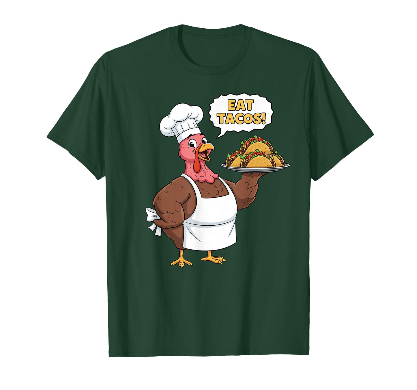 Turkey Chef Eat Tacos Funny Cooking Humor Cartoon T-Shirt