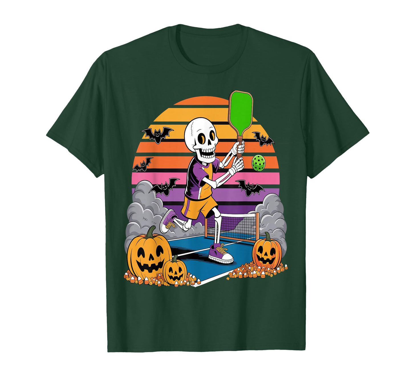 Pumpkin Skeleton Halloween Pickleball Spooky Sports T-Shirt