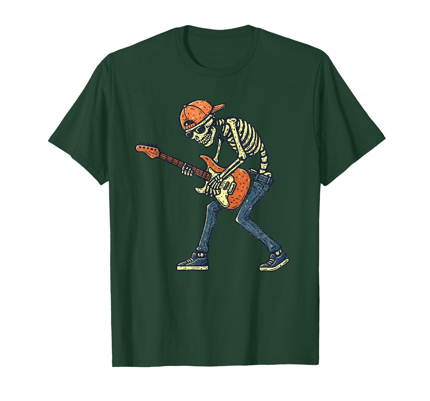 Vintage Halloween Skeleton Guitar Rock Funny Spooky Costume T-Shirt