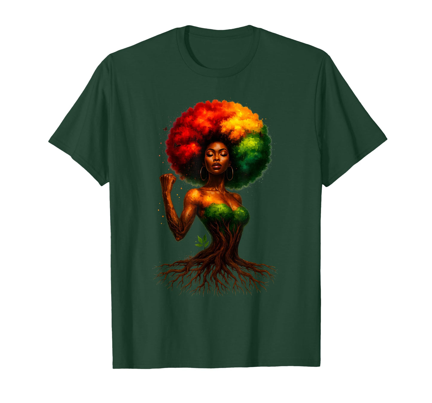 Afro Tree Woman Black Queen Melanin Roots Pride African Girl T-Shirt
