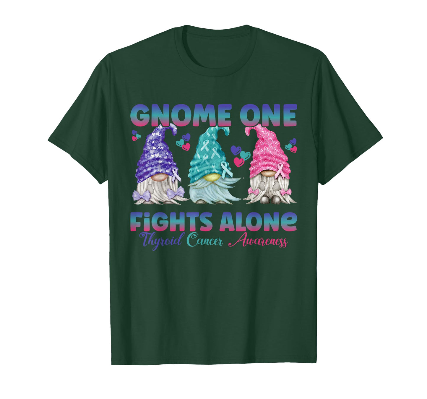Gnome One Fights Alone Purple Teal Pink| Thyroid Awareness T-Shirt