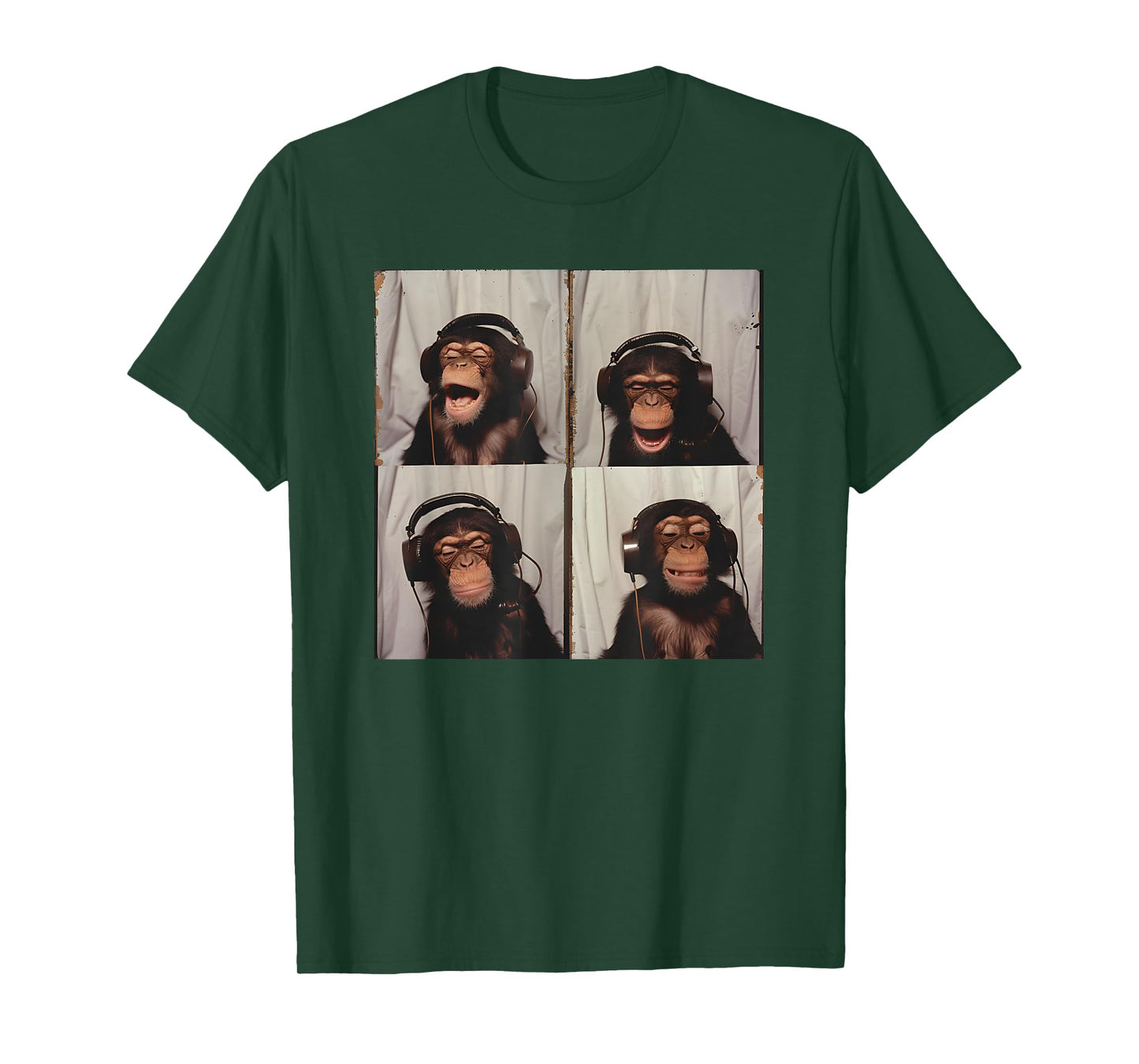 Monkey Wearing Headphones Art Chimp Animal Photobooth T-Shirt