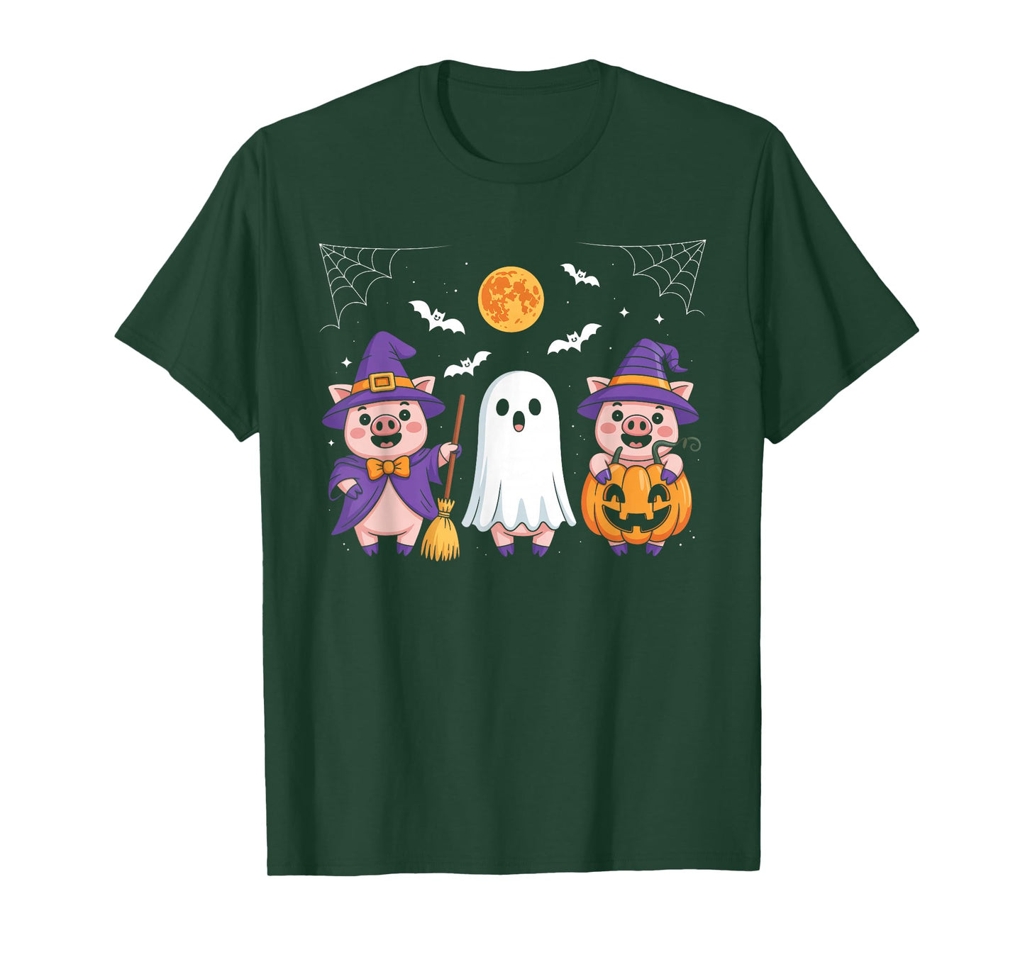 Three Halloween Pigs Cosplay Witch Boo Carved Pumpkin T-Shirt
