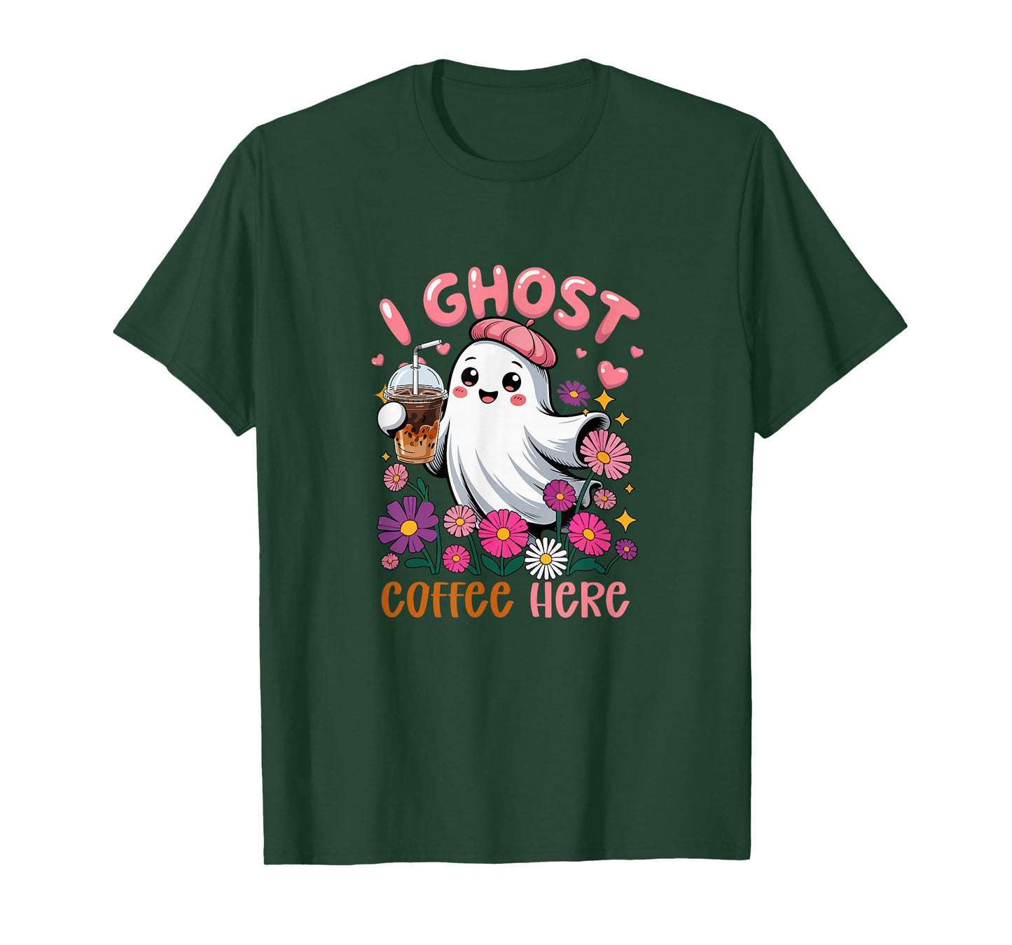 I Ghost Coffee Here Halloween Floral Boo Drinking Coffee T-Shirt