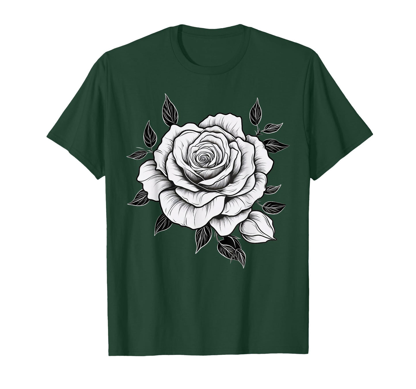 Minimalistic Rose Flower on black and white Rose T-Shirt
