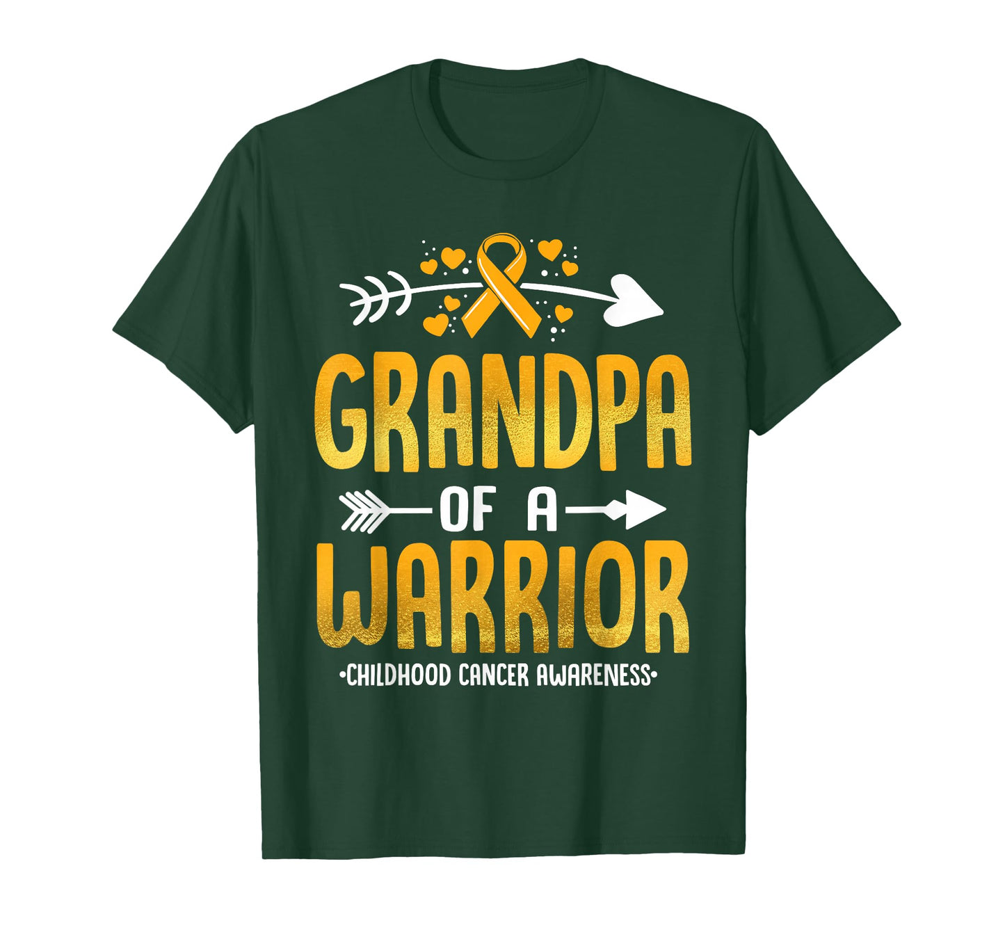 Grandpa Of A Warrior Childhood Cancer Awareness Gold Ribbon T-Shirt