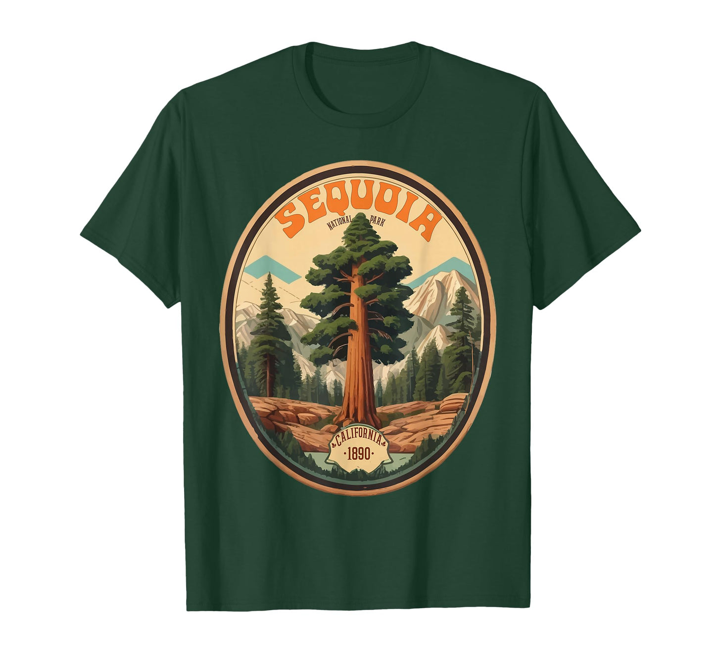 Sequoia National Park Tree Illustration Hiking Retro Badge T-Shirt